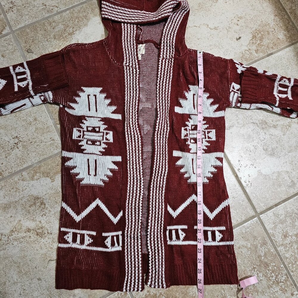 Hippie Rose Medium Red Southwest Boho Open Front Drape Cardigan Hoodie Sweater - Picture 6 of 7